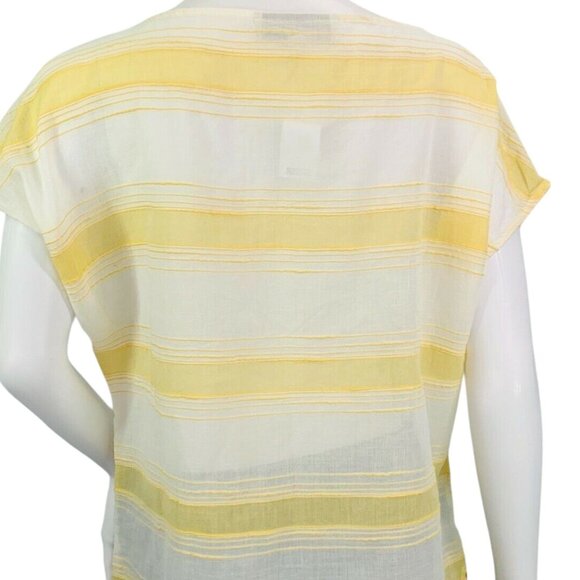 NEW Ann Taylor LOFT Womens Dolman Top Yellow Textured Stripe Semi Sheer Size S - Picture 8 of 13